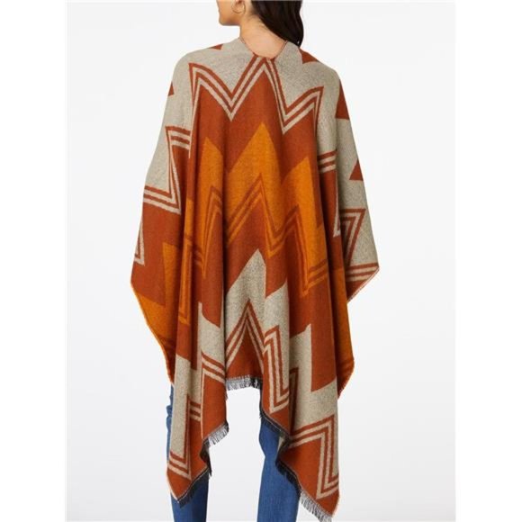 Women's Travel Plaid Shawl Wrap Open Front Poncho Cape for Fall Winter - Picture 2 of 7
